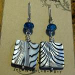 #006 Zebra and crystal Blue earrings with handmade sterling silver earwires. 2 1/2+ SOLD